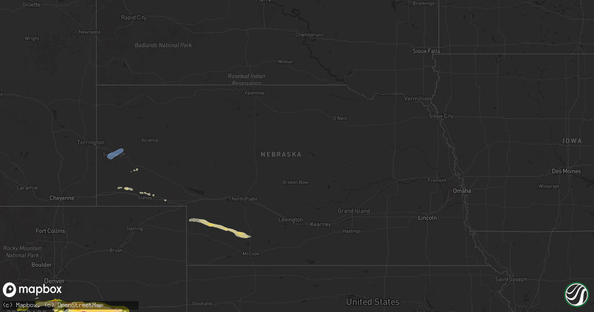 Hail map in Nebraska on May 24, 2025