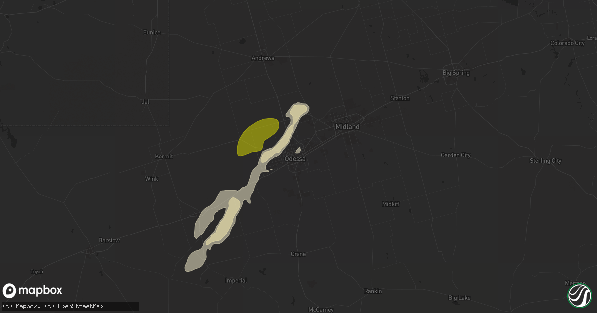 Hail map in Odessa, TX on May 24, 2025