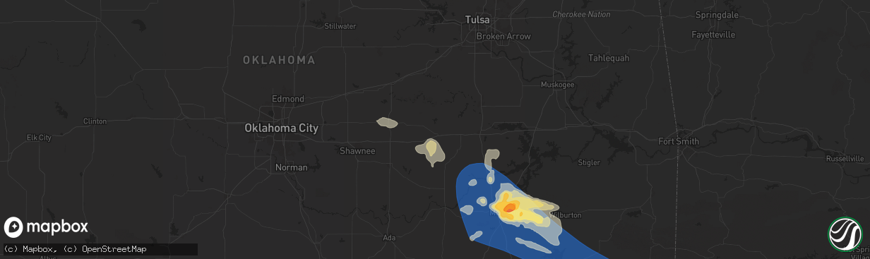 Hail map in Okemah, OK on May 24, 2025