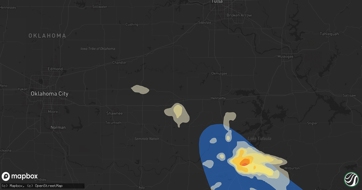 Hail map in Okemah, OK on May 24, 2025
