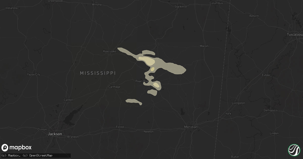 Hail map in Philadelphia, MS on May 24, 2025