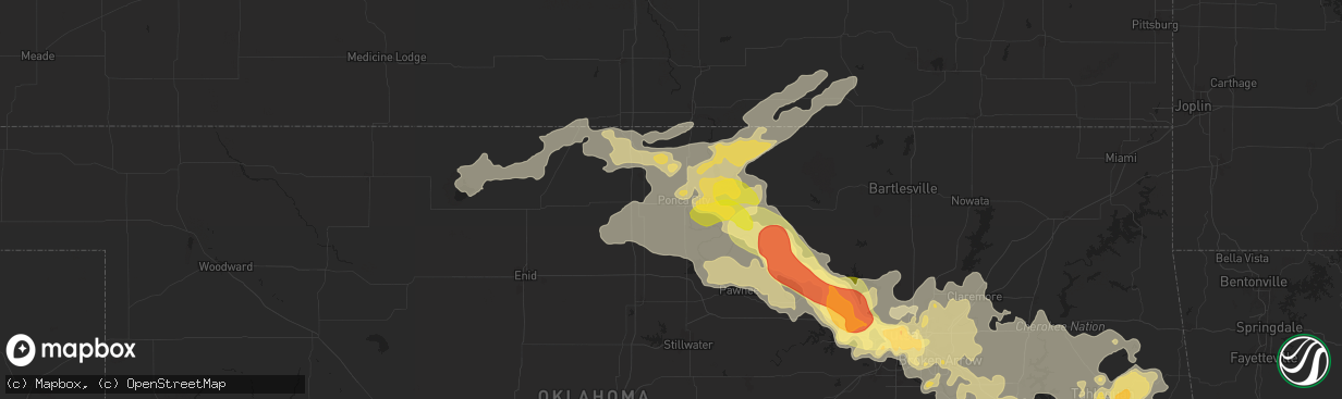 Hail map in Ponca City, OK on May 24, 2025