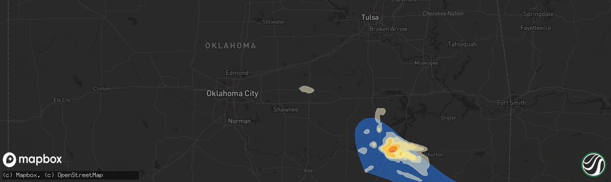 Hail map in Prague, OK on May 24, 2025