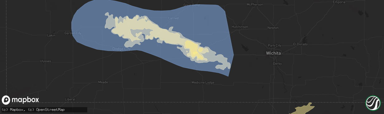 Hail map in Pratt, KS on May 24, 2025
