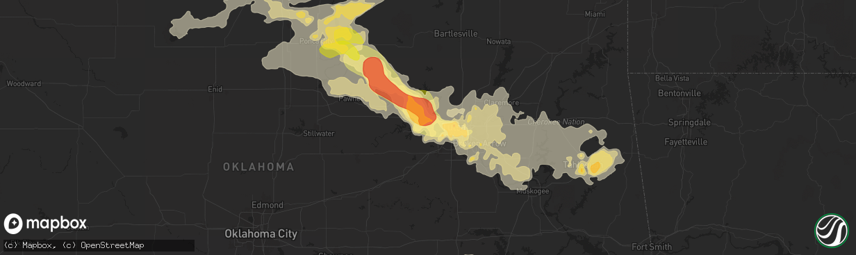 Hail map in Sand Springs, OK on May 24, 2025