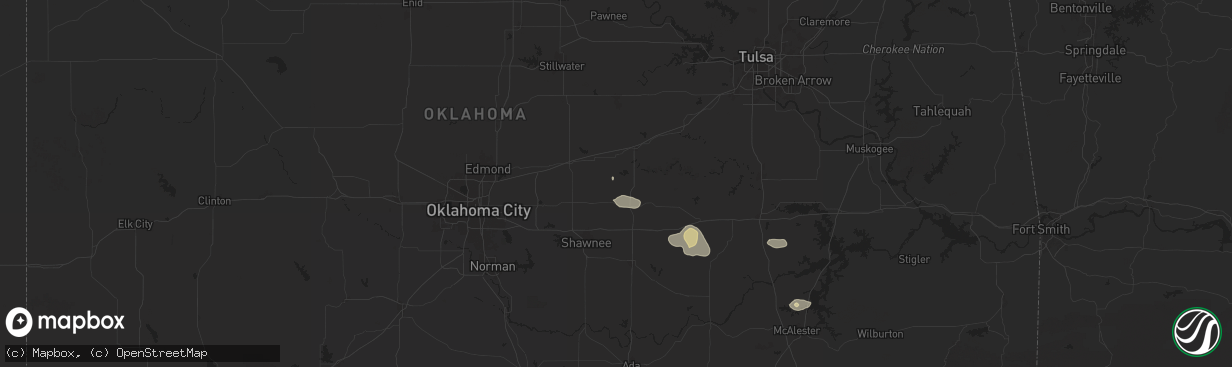 Hail map in Sparks, OK on May 24, 2025