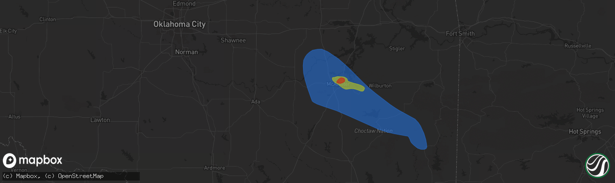 Hail map in Stuart, OK on May 24, 2025