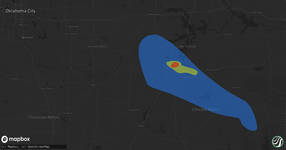Hail map in Stuart, OK on May 24, 2025