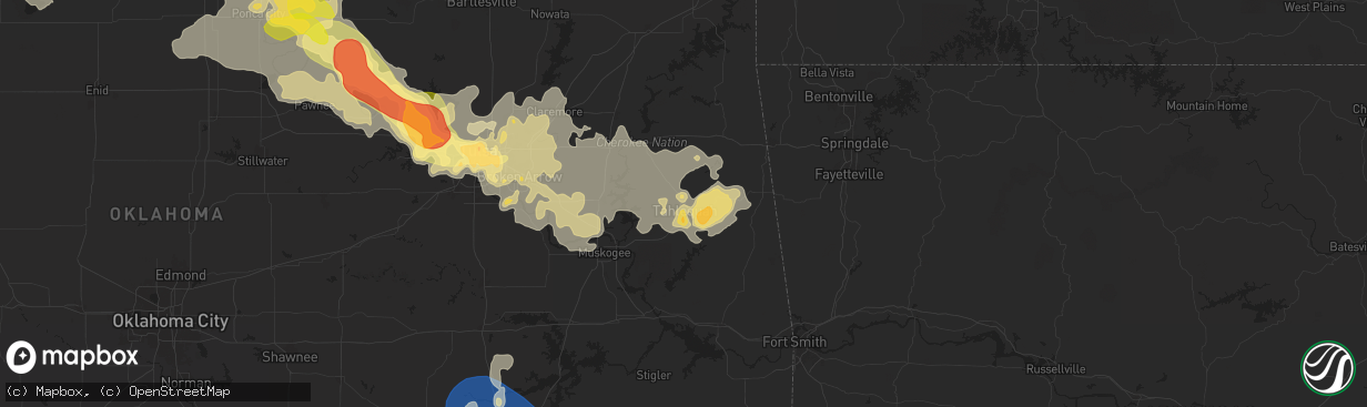 Hail map in Tahlequah, OK on May 24, 2025