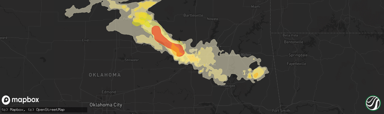 Hail map in Tulsa, OK on May 24, 2025