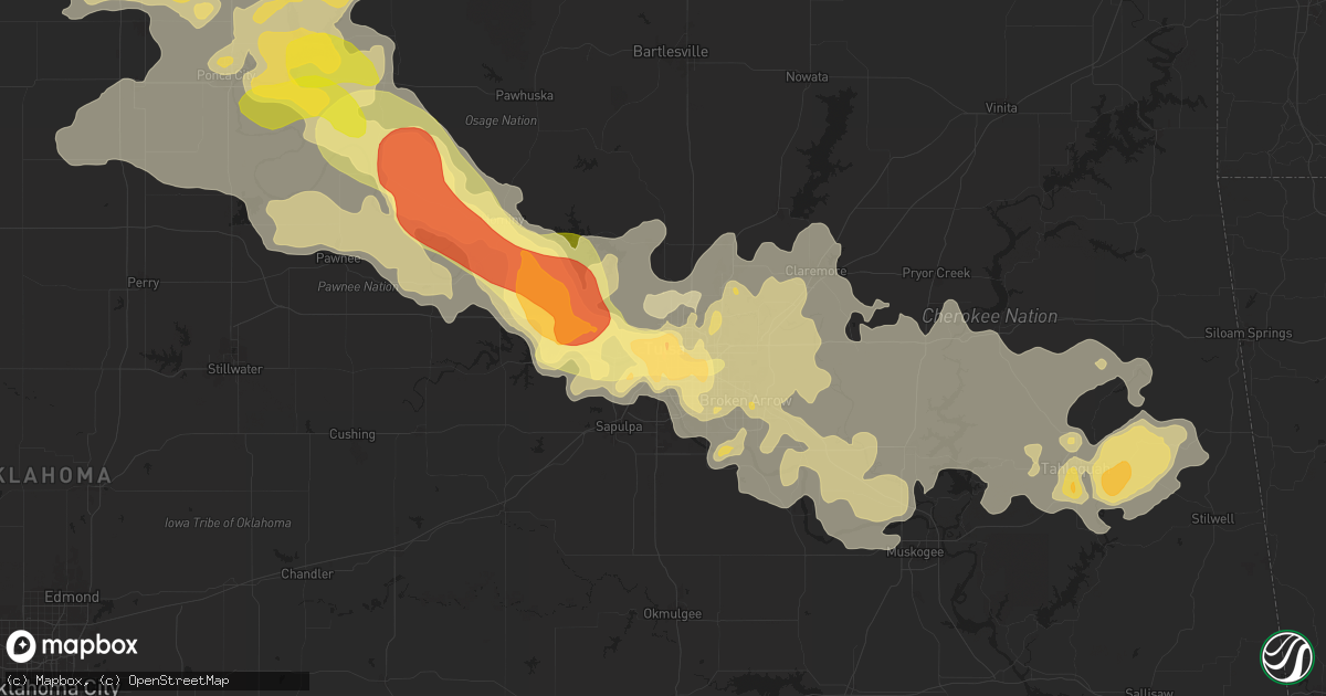 Hail map in Tulsa, OK on May 24, 2025