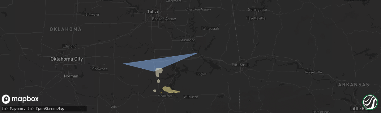 Hail map in Warner, OK on May 24, 2025