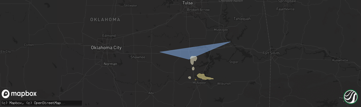 Hail map in Weleetka, OK on May 24, 2025