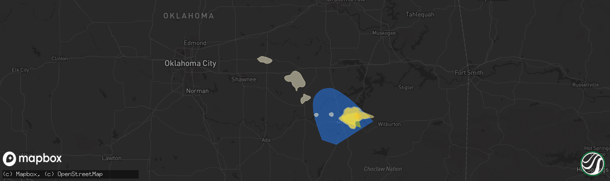 Hail map in Wetumka, OK on May 24, 2025