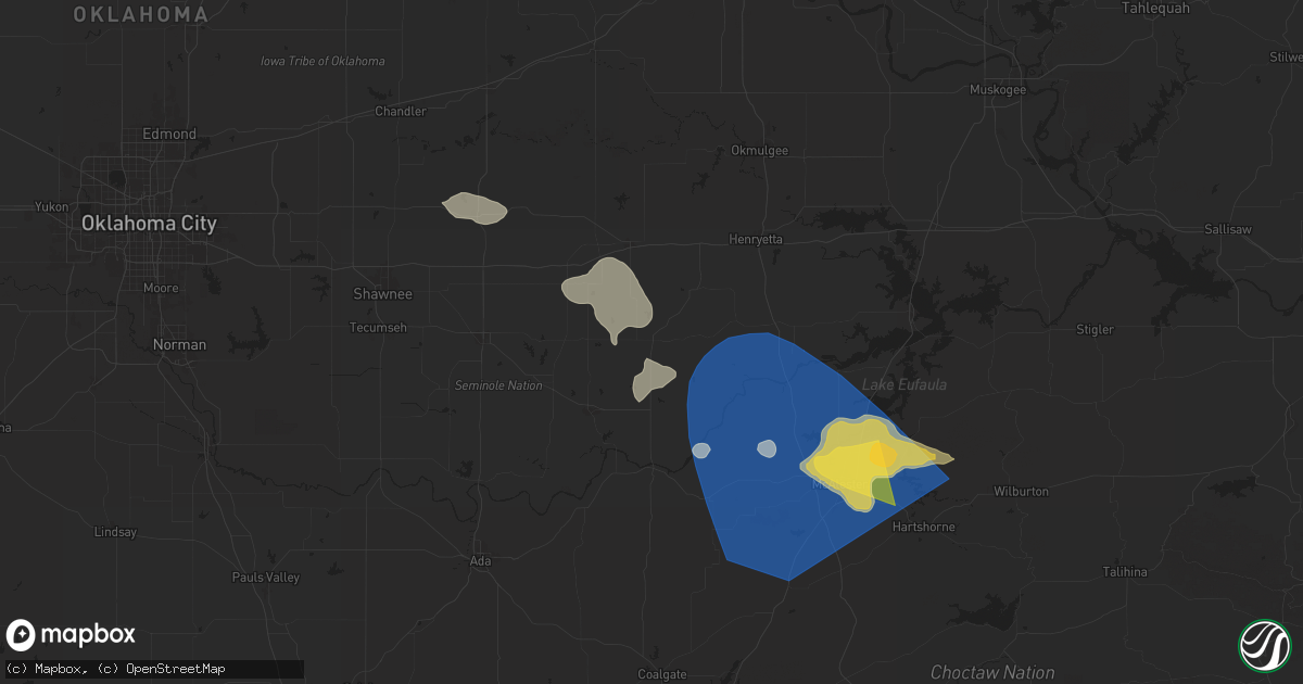 Hail map in Wetumka, OK on May 24, 2025