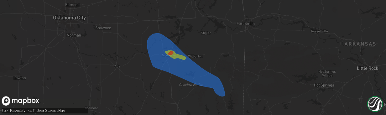 Hail map in Wilburton, OK on May 24, 2025