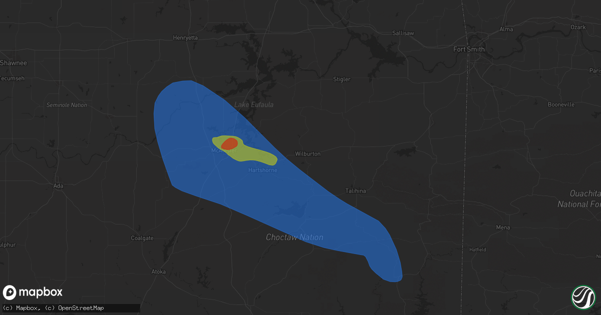 Hail map in Wilburton, OK on May 24, 2025