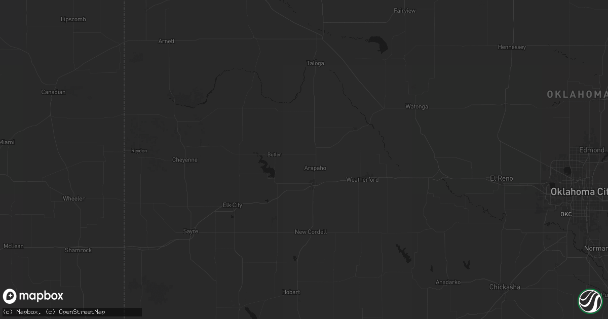 Hail map in Arapaho, OK on May 24, 2026
