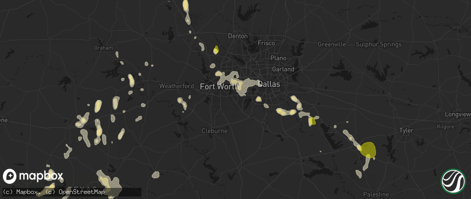 Hail map in Arlington, TX on May 24, 2026
