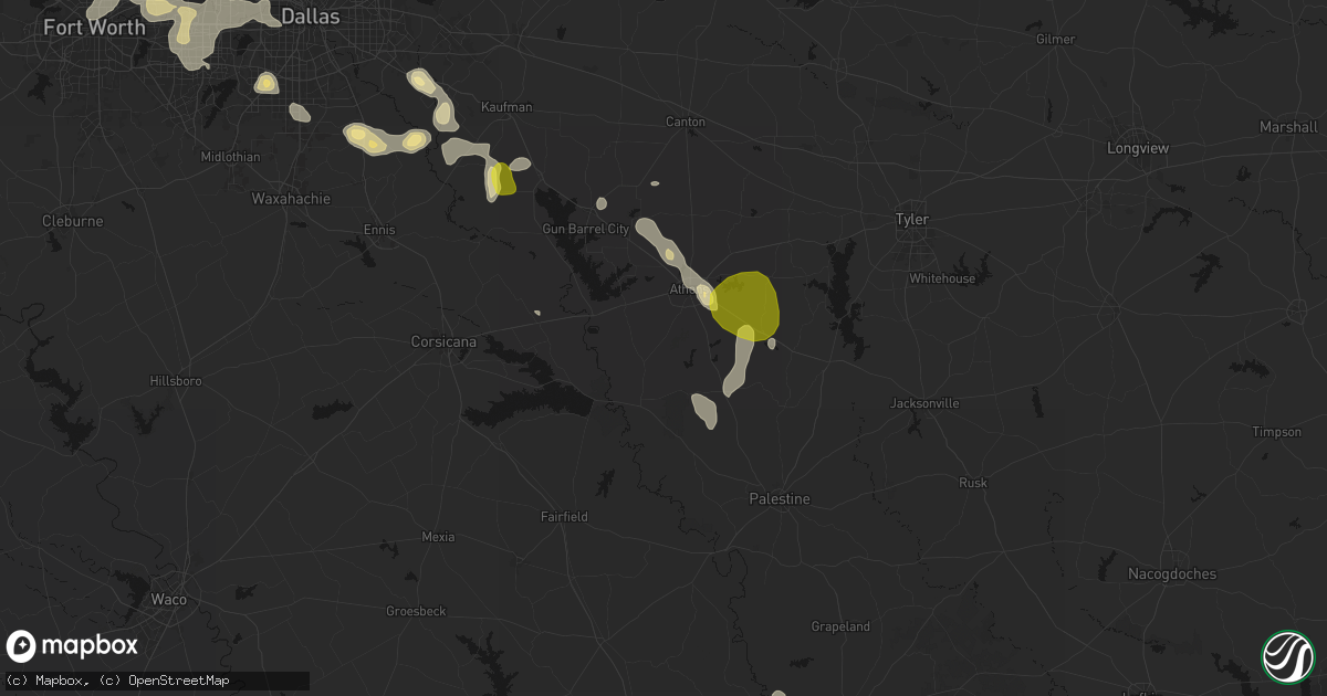 Hail map in Athens, TX on May 24, 2026