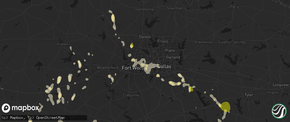 Hail map in Bedford, TX on May 24, 2026