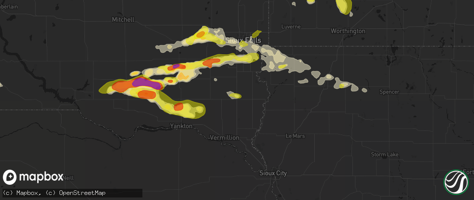 Hail map in Beresford, SD on May 24, 2026
