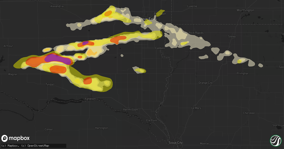 Hail map in Beresford, SD on May 24, 2026