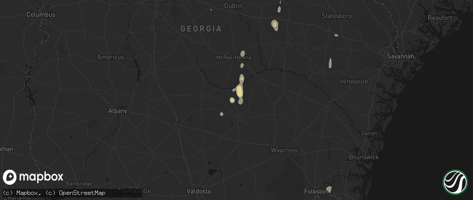 Hail map in Broxton, GA on May 24, 2026