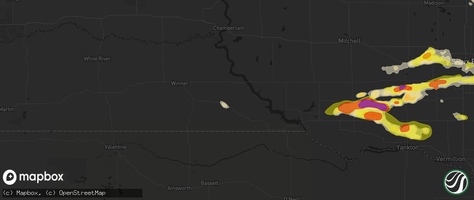 Hail map in Burke, SD on May 24, 2026