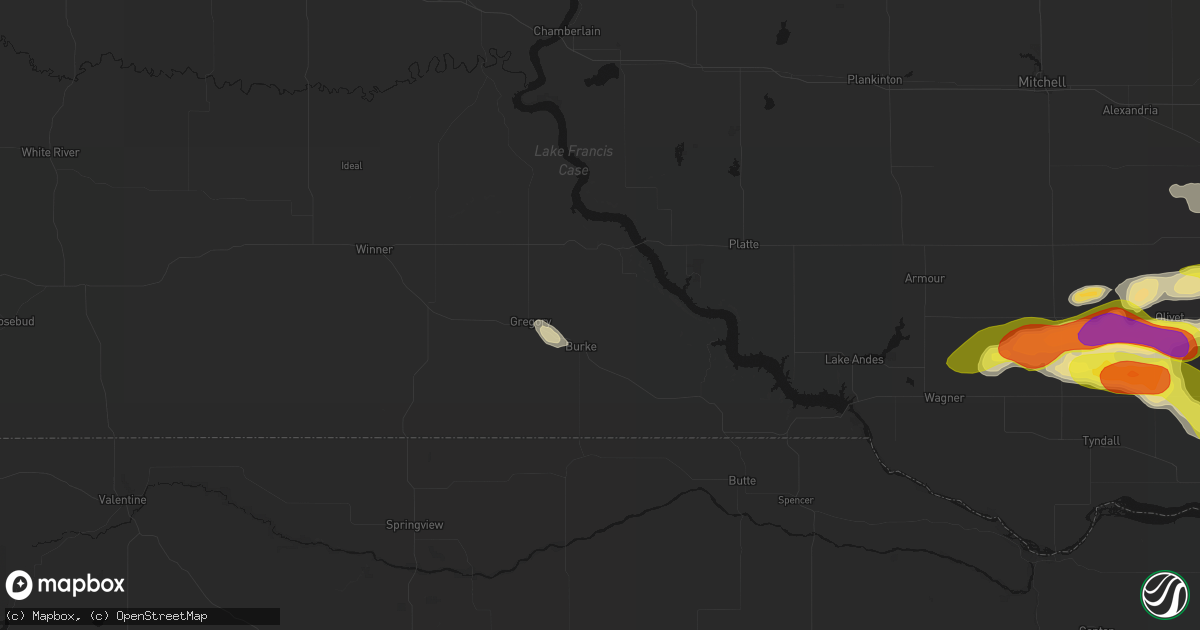 Hail map in Burke, SD on May 24, 2026