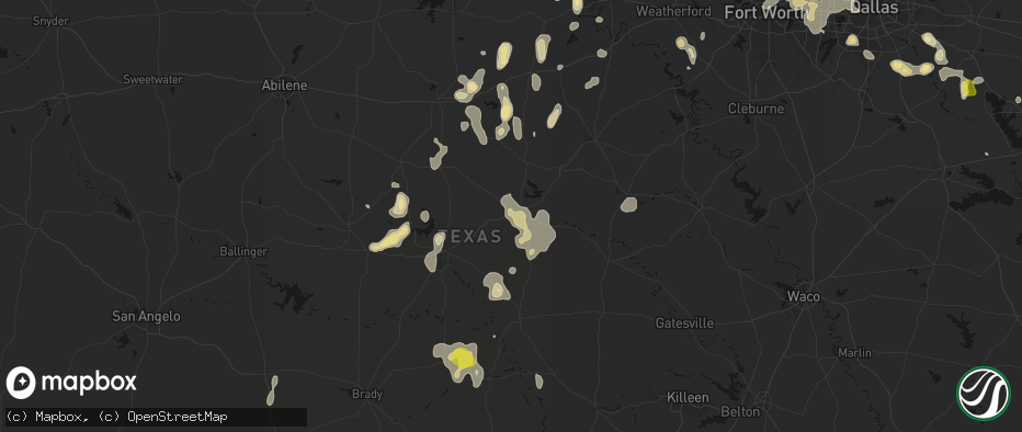 Hail map in Comanche, TX on May 24, 2026