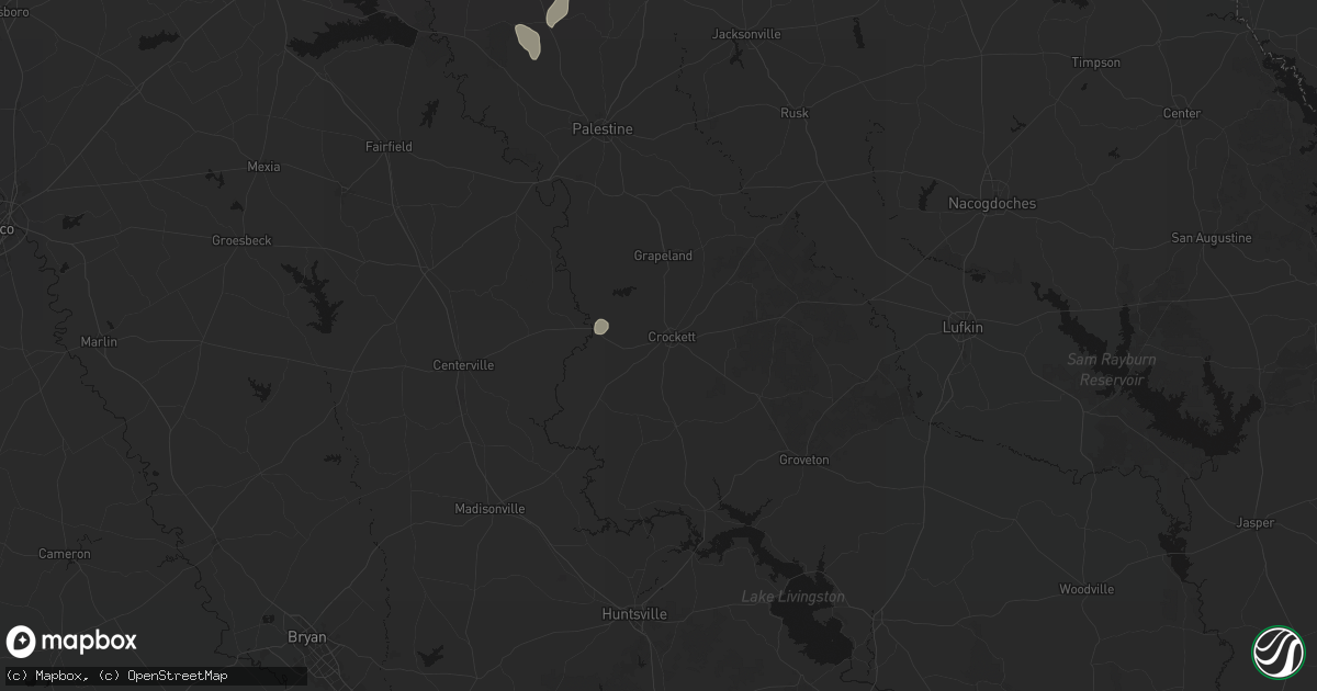 Hail map in Crockett, TX on May 24, 2026