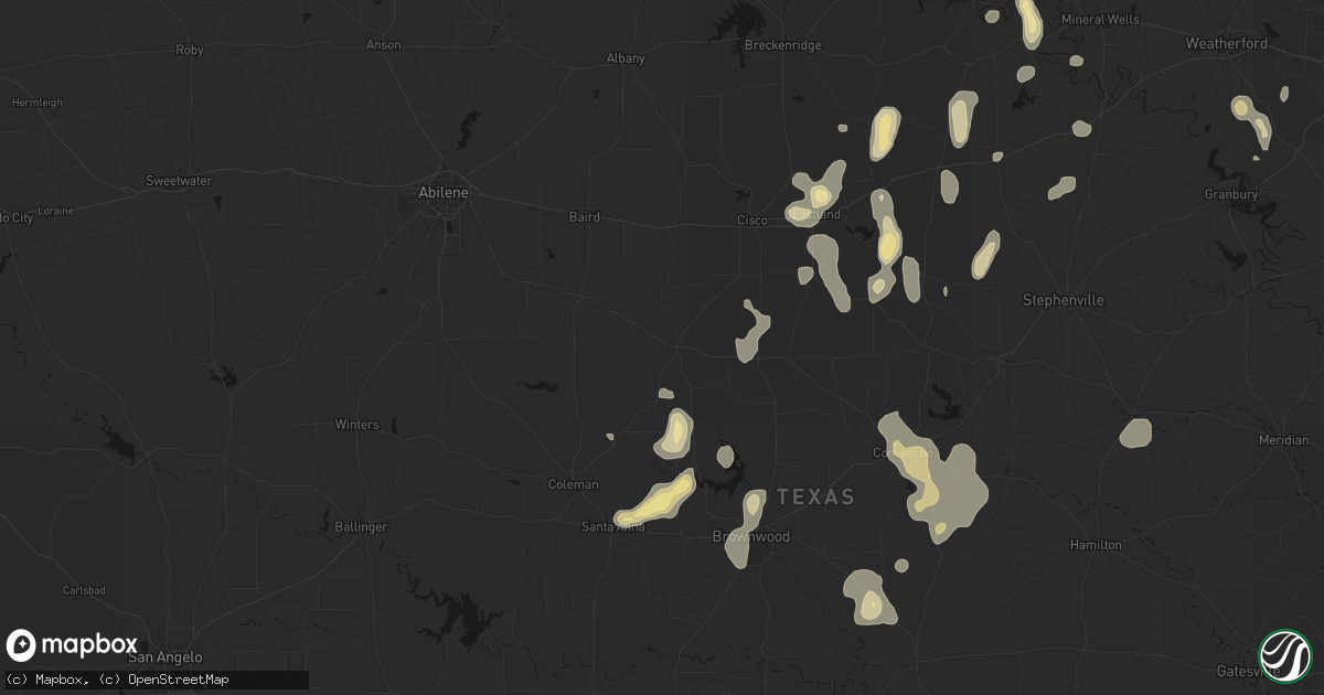 Hail map in Cross Plains, TX on May 24, 2026