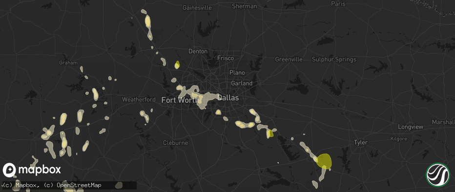 Hail map in Dallas, TX on May 24, 2026