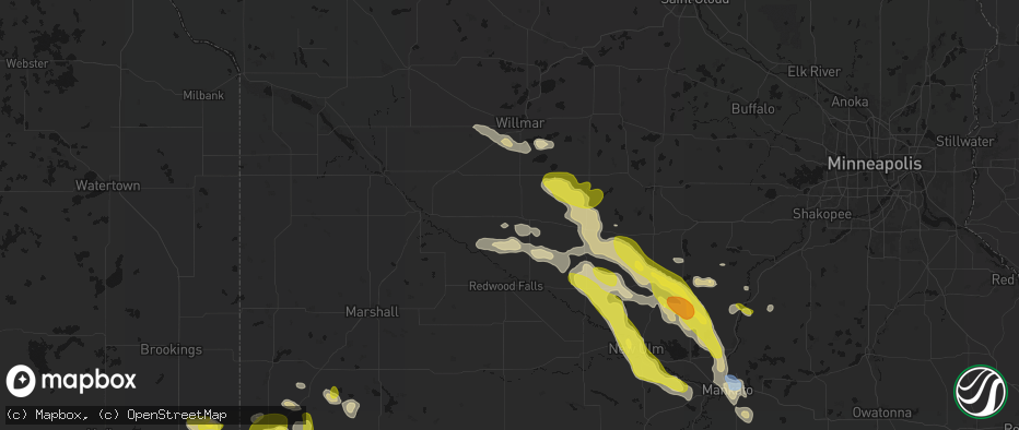 Hail map in Danube, MN on May 24, 2026