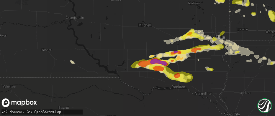 Hail map in Delmont, SD on May 24, 2026