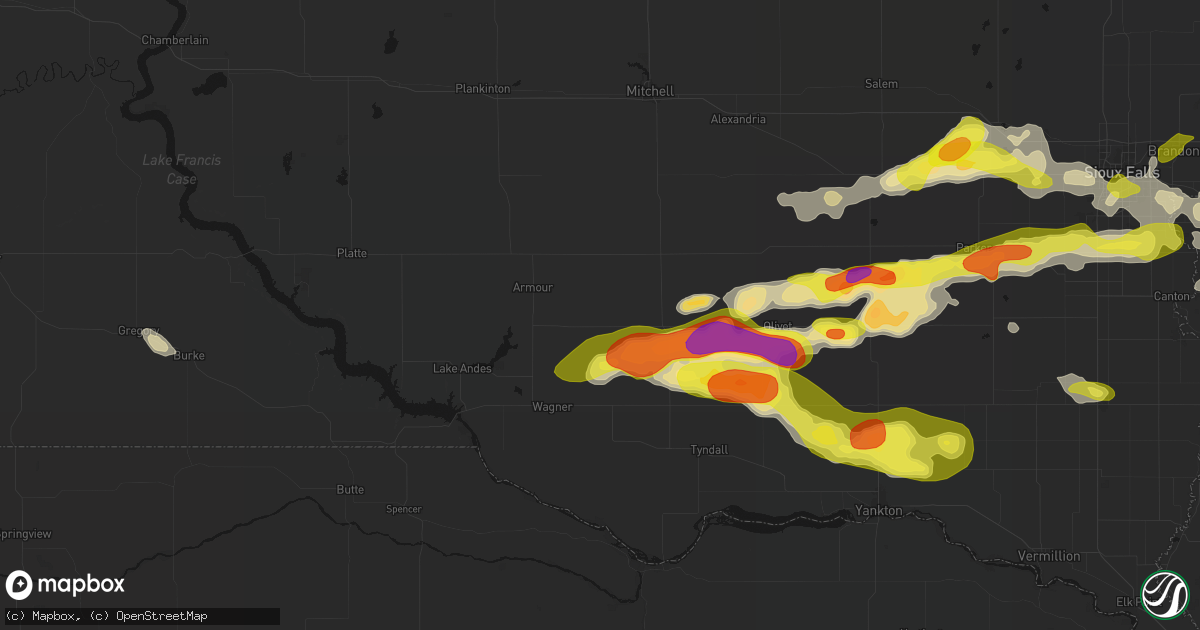 Hail map in Delmont, SD on May 24, 2026