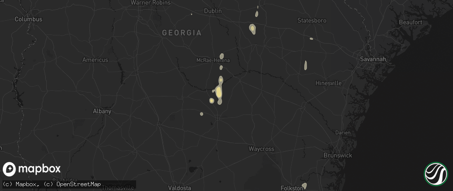 Hail map in Denton, GA on May 24, 2026