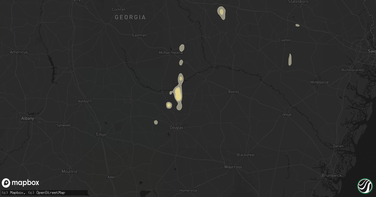 Hail map in Denton, GA on May 24, 2026
