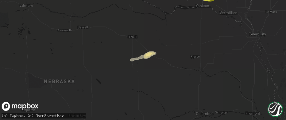 Hail map in Ewing, NE on May 24, 2026
