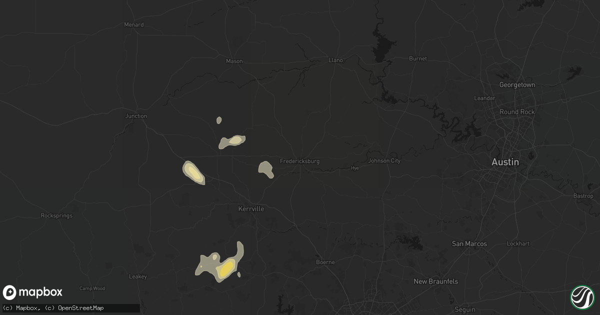 Hail map in Fredericksburg, TX on May 24, 2026