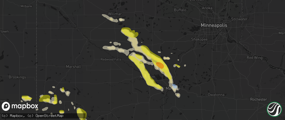 Hail map in Gibbon, MN on May 24, 2026