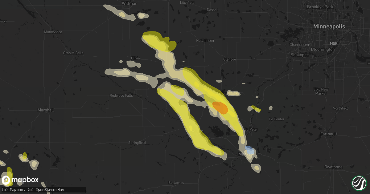 Hail map in Gibbon, MN on May 24, 2026