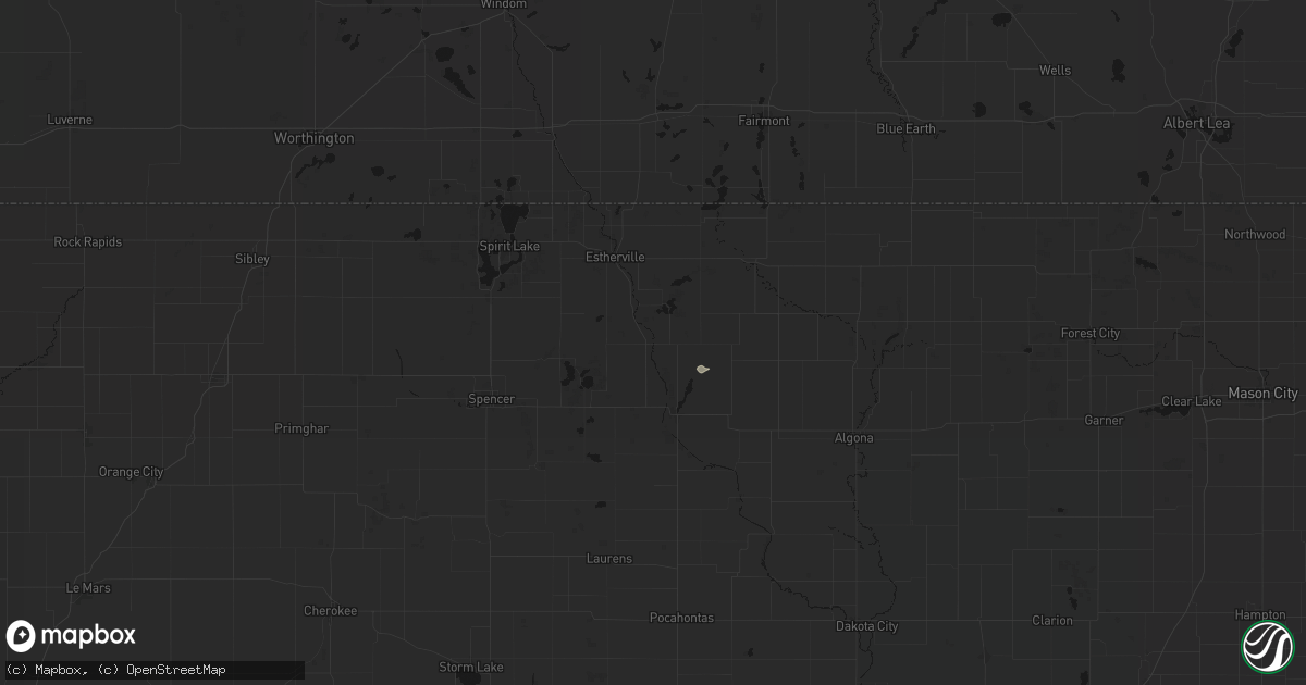 Hail map in Graettinger, IA on May 24, 2026