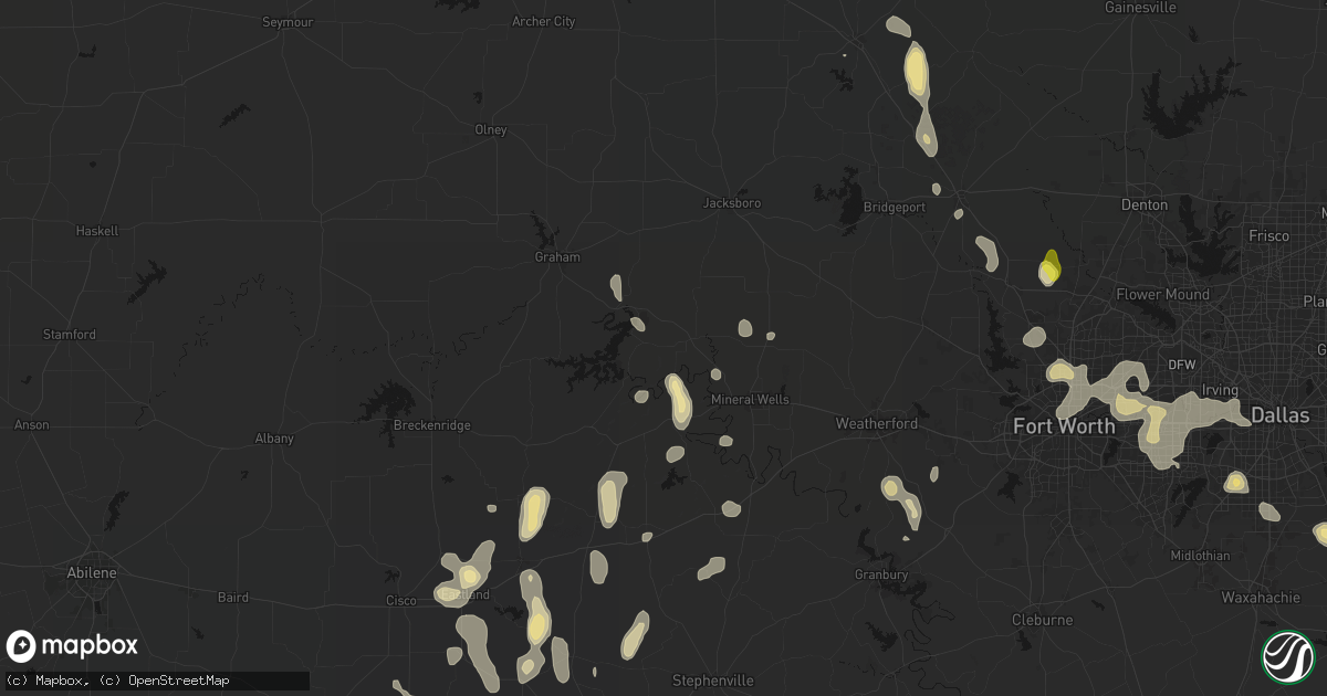 Hail map in Graford, TX on May 24, 2026