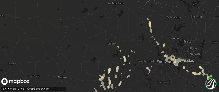 Hail map in Graham, TX on May 24, 2026