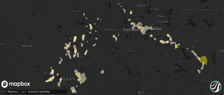 Hail map in Granbury, TX on May 24, 2026