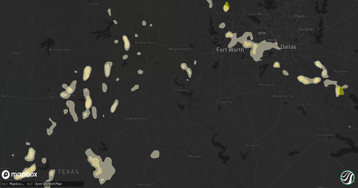 Hail map in Granbury, TX on May 24, 2026
