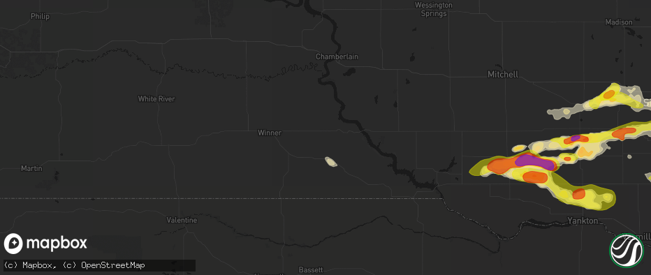 Hail map in Gregory, SD on May 24, 2026