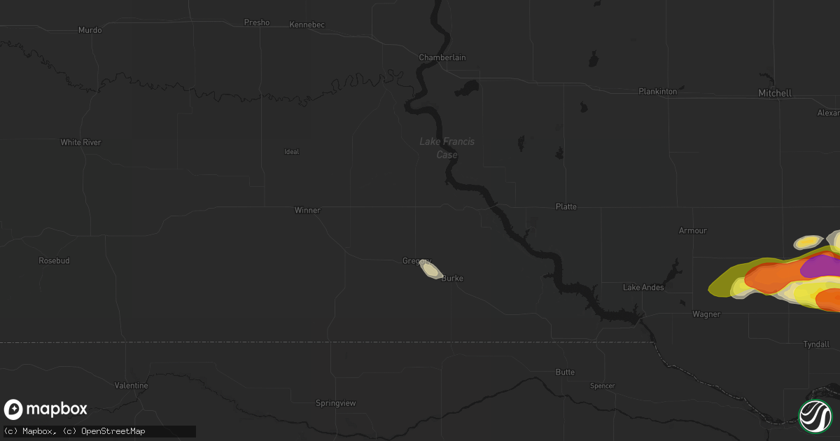 Hail map in Gregory, SD on May 24, 2026